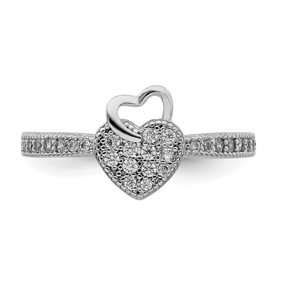 925 Sterling Silver Hearts Rhodium plated CZ (Cubic Zirconia) Ring - Picture 5 of 6